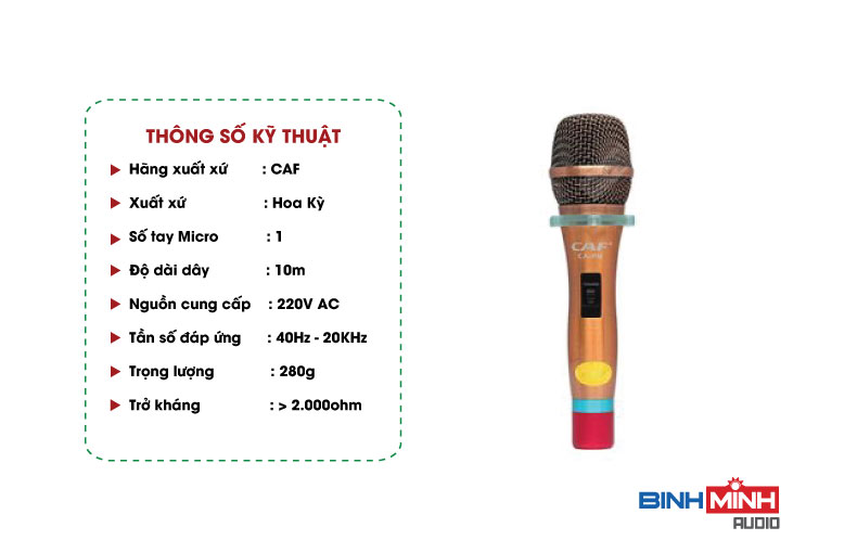 Thông số kỹ thuật micro Karaoke có dây CAF CA-P6 