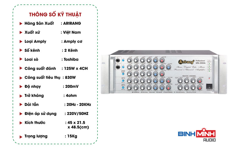 Thông số kỹ thuật Amply Karaoke Arirang SPA-2400A