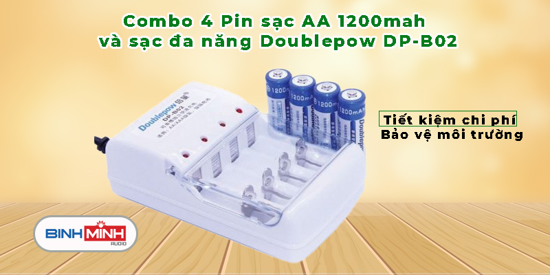 Combo 4 Pin sạc AA 1200mah và sạc đa năng Doublepow DP-B02 - Binh Minh Audio