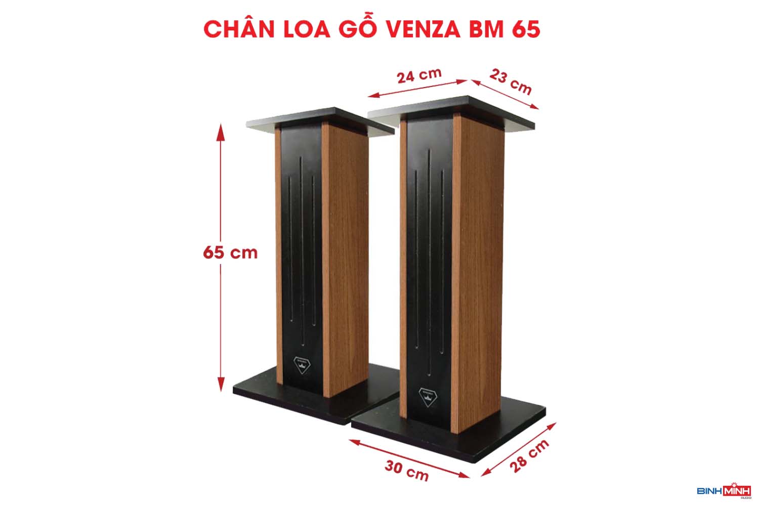 Kích thước chân loa gỗ Venza BM 65